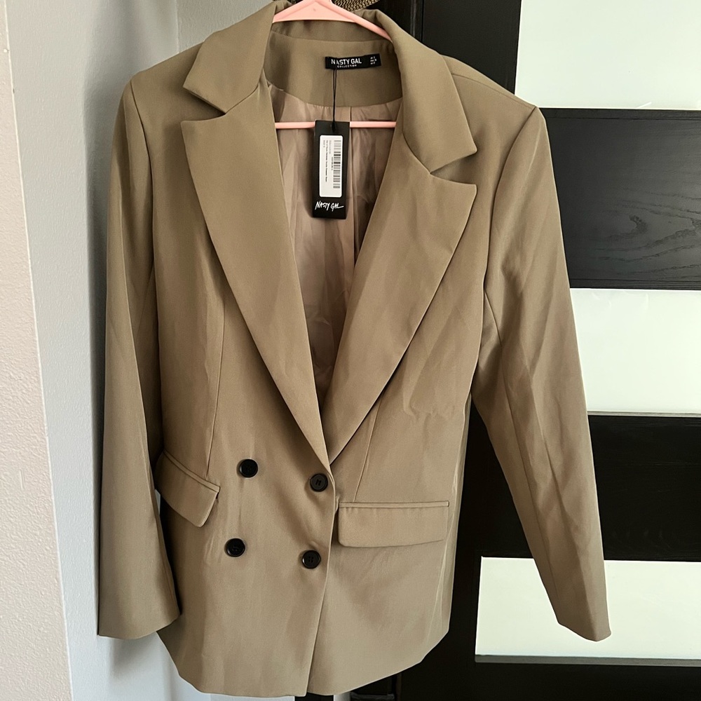 Nasty Gal Out of Hours Oversized Double Breasted Blazer Size US 4  Sage